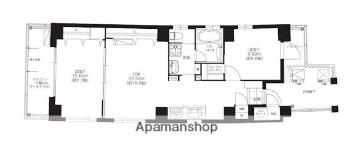 福岡県福岡市中央区長浜3丁目の賃貸マンションの間取り