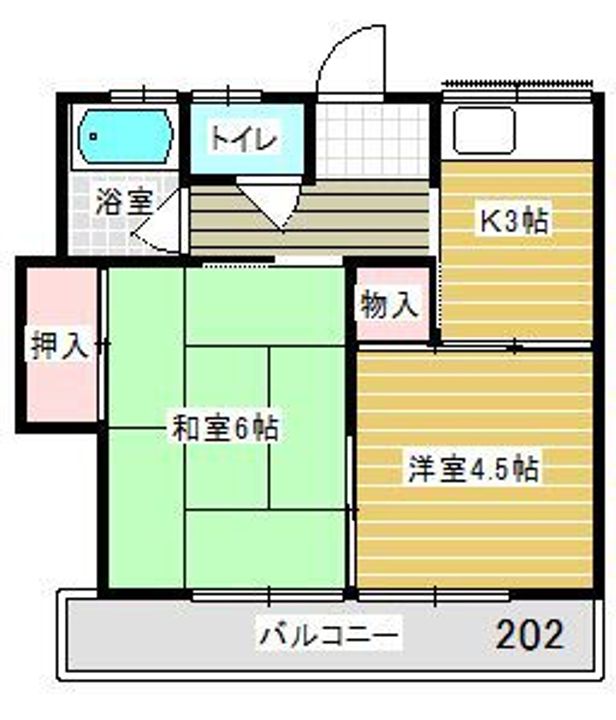 福岡県筑紫野市二日市西2丁目の賃貸アパート202の間取り