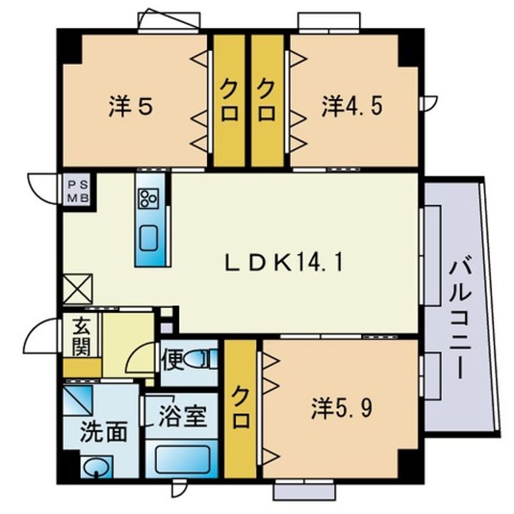 福岡県福岡市中央区白金2丁目の賃貸マンションの間取り