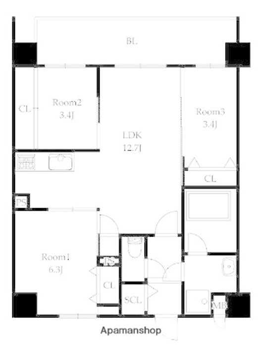 福岡県福岡市中央区荒戸1丁目の賃貸マンション701の間取り