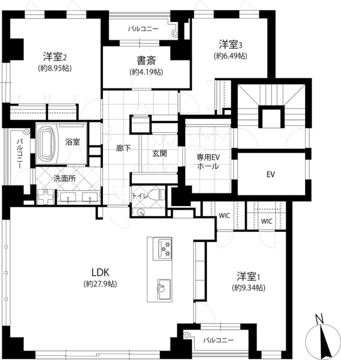 福岡県福岡市中央区桜坂2丁目の賃貸マンション301の間取り
