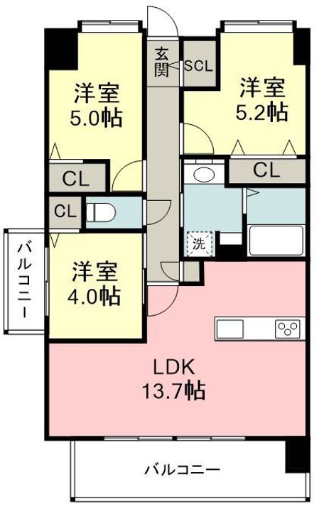 福岡県糟屋郡粕屋町大字仲原の賃貸マンション201の間取り