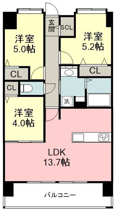 福岡県糟屋郡粕屋町大字仲原の賃貸マンション203の間取り
