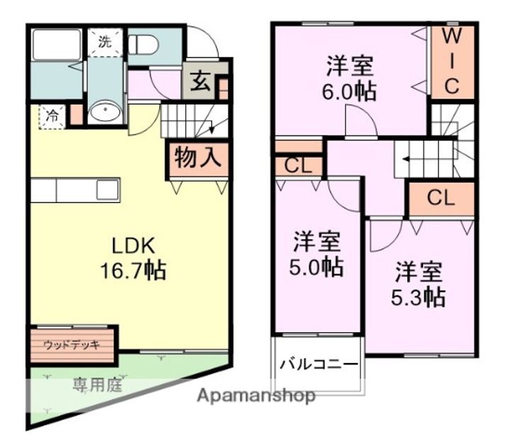 福岡県糟屋郡粕屋町駕与丁2丁目の賃貸アパートの間取り