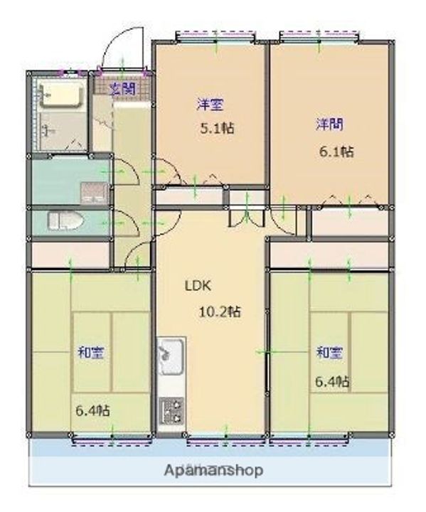 福岡県福岡市博多区那珂4丁目の賃貸マンションの間取り