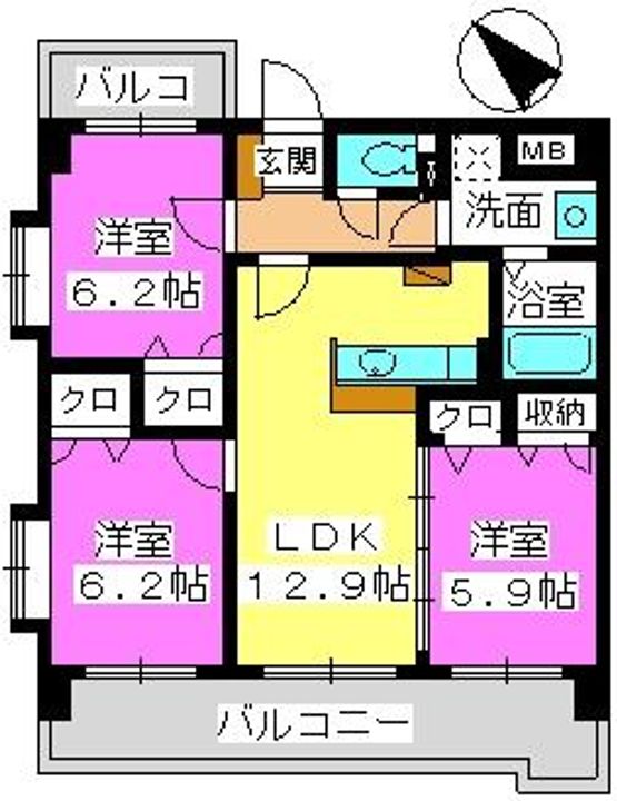 福岡県福岡市博多区吉塚4丁目の賃貸マンションの間取り