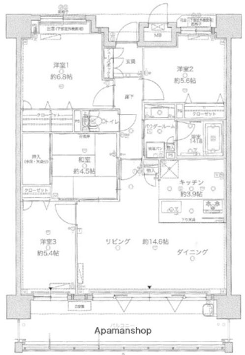 福岡県福岡市博多区吉塚5丁目の賃貸マンションの間取り