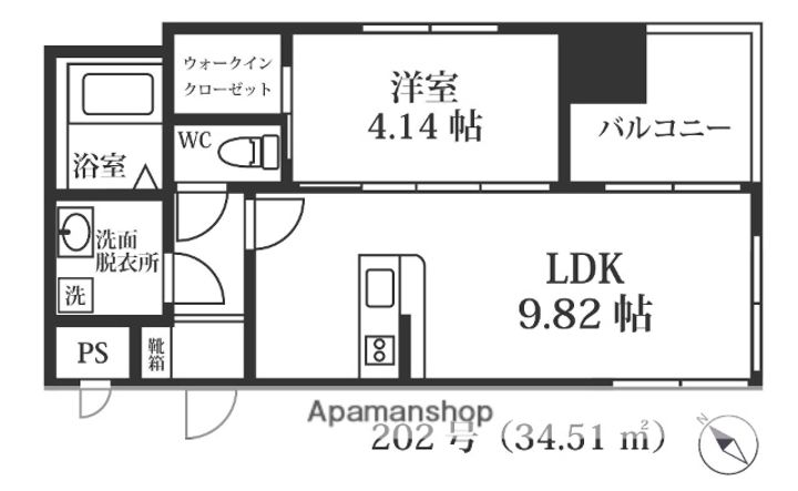 福岡県福岡市博多区中呉服町の賃貸マンションの間取り