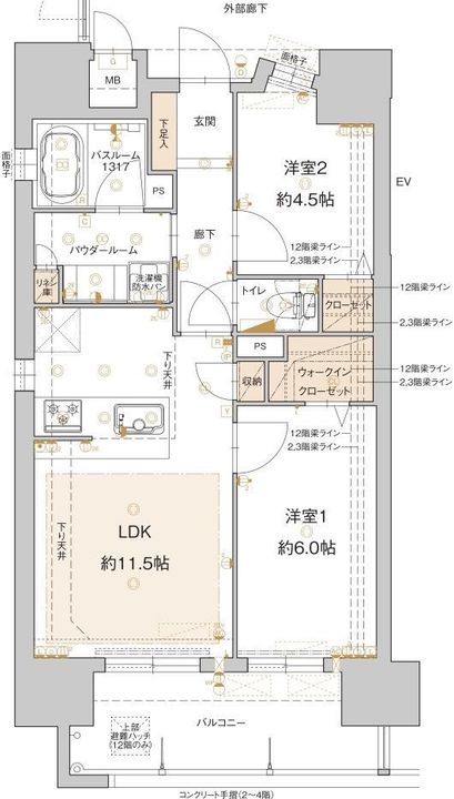 福岡県福岡市博多区竹下4丁目の賃貸マンションの間取り