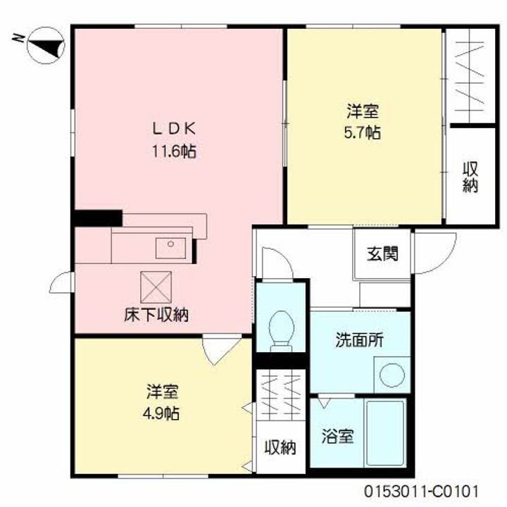 福岡県北九州市小倉南区中曽根東2丁目の賃貸アパートの間取り