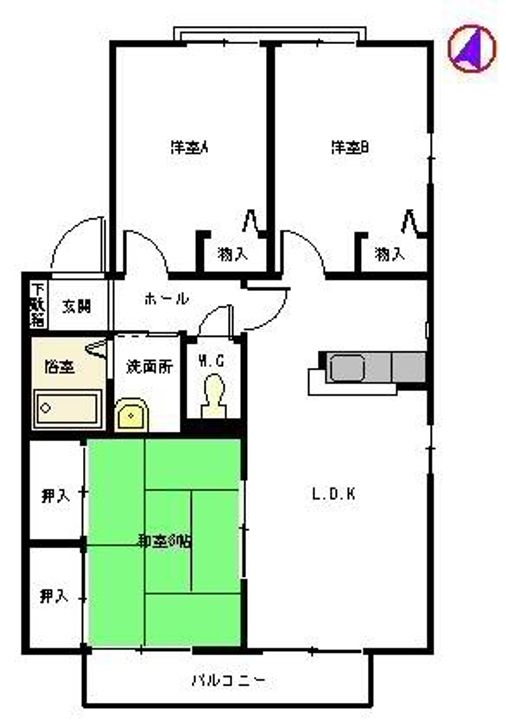 福岡県北九州市小倉南区高野3丁目の賃貸アパートの間取り