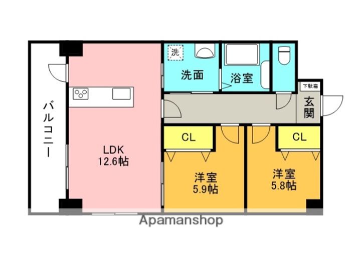 福岡県北九州市小倉南区横代北町2丁目の賃貸マンションの間取り