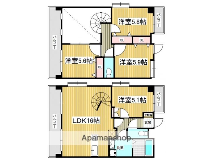福岡県北九州市小倉北区中津口1丁目の賃貸マンションの間取り