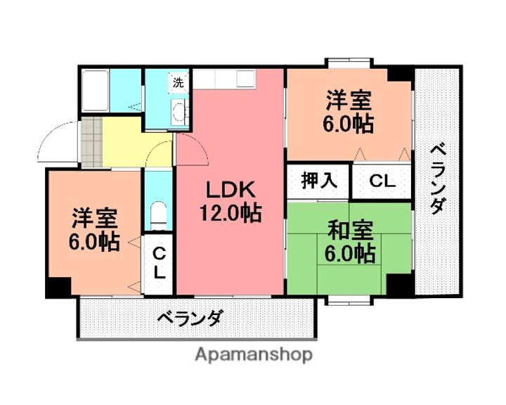 福岡県北九州市小倉南区下石田1丁目の賃貸マンション401の間取り