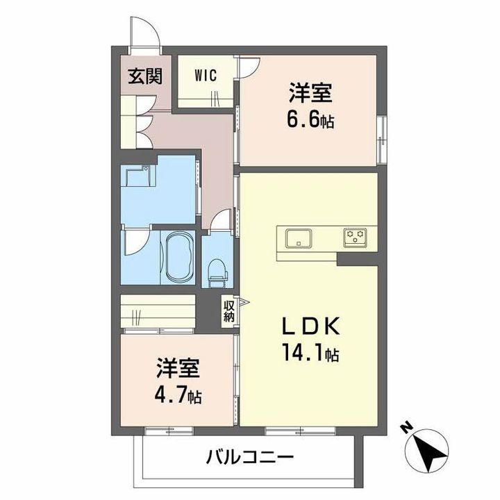 福岡県北九州市八幡西区西鳴水2丁目の賃貸マンションの間取り