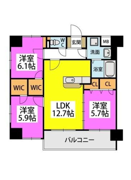 福岡県北九州市八幡西区大浦3丁目の賃貸マンションの間取り
