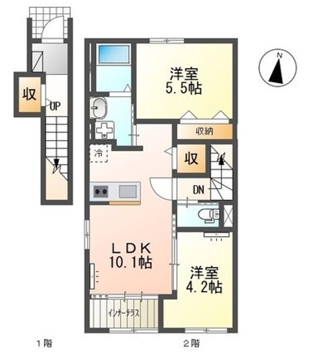 八幡西区東鳴水四丁目新築アパートの間取り