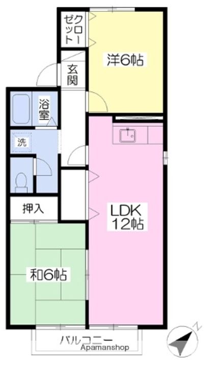 福岡県大野城市若草3丁目の賃貸アパートの間取り