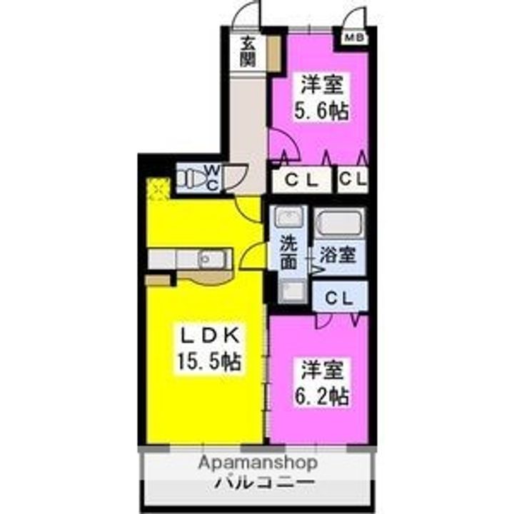福岡県福岡市西区野方6丁目の賃貸マンションの間取り