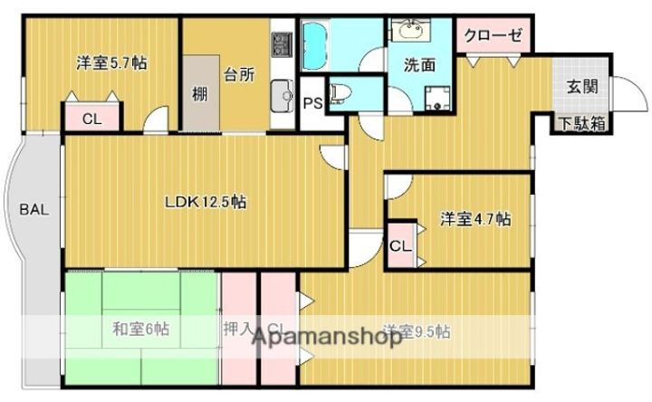 福岡県福岡市南区寺塚2丁目の賃貸マンションの間取り