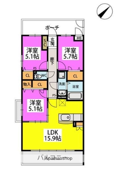 シャトレ平尾浄水町の間取り