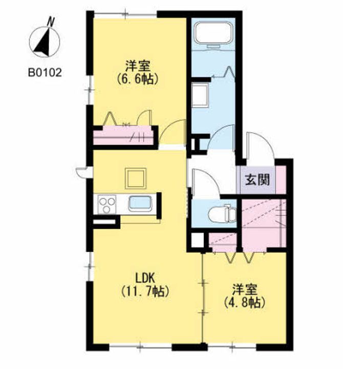 福岡県飯塚市川津の賃貸アパートの間取り