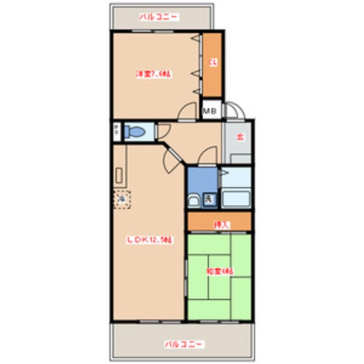 福岡県福岡市西区野方2丁目の賃貸マンションの間取り