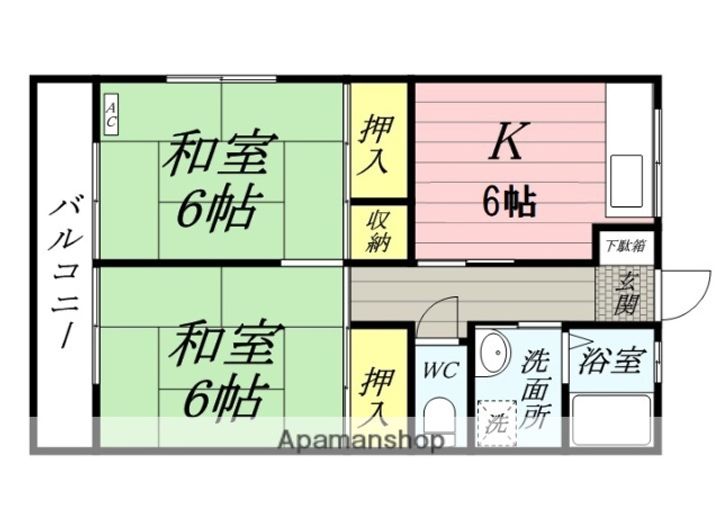 福岡県三井郡大刀洗町大字本郷の賃貸アパート2-207の間取り
