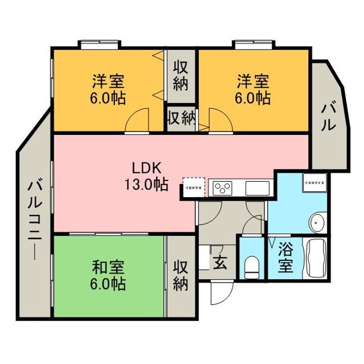 福岡県筑紫野市二日市南4丁目の賃貸マンションの間取り