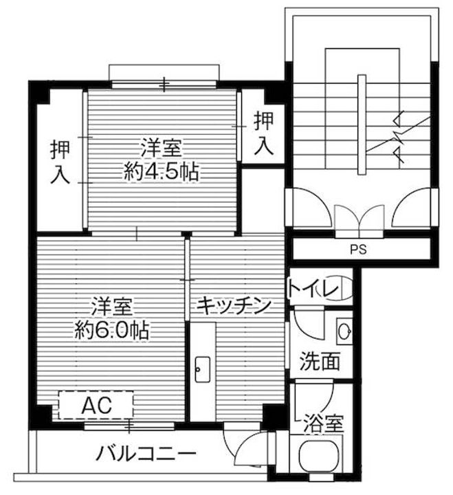 ビレッジハウス関ヶ丘第二4号棟0306の間取り