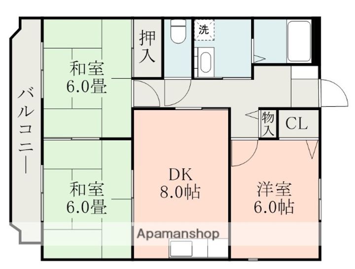 熊本県熊本市北区西梶尾町の賃貸マンションの間取り