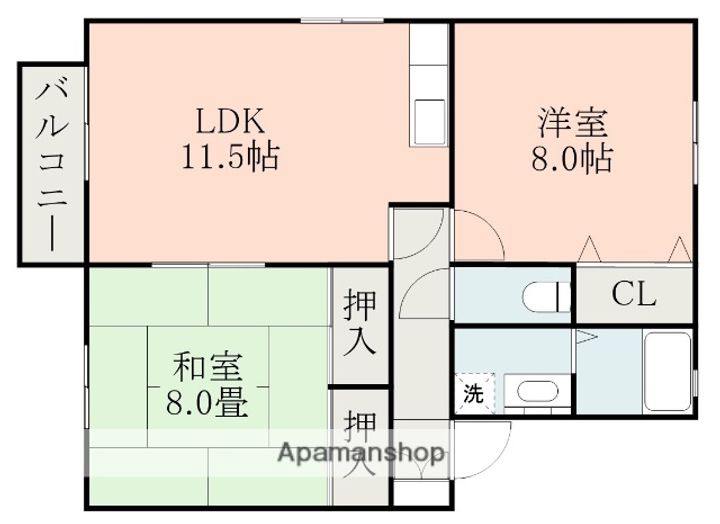 熊本県熊本市南区八分字町の賃貸アパートの間取り