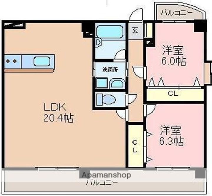 熊本県熊本市東区下南部3丁目の賃貸マンションの間取り