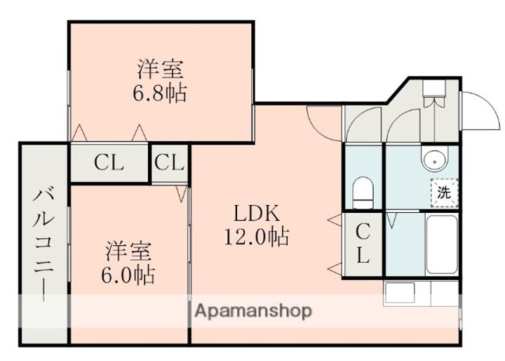 熊本県熊本市北区龍田弓削1丁目の賃貸アパートの間取り