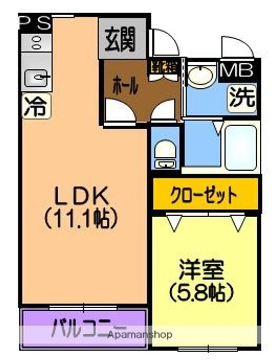 熊本県熊本市中央区白山2丁目の賃貸マンションの間取り