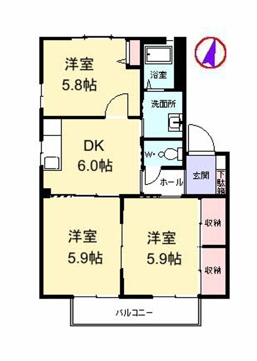 熊本県熊本市東区小山5丁目の賃貸アパートの間取り