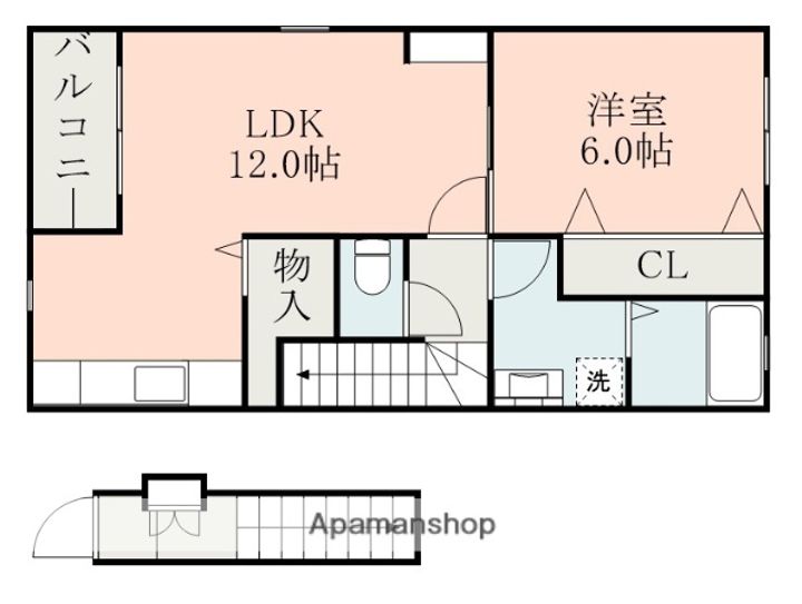 熊本県宇城市松橋町松橋の賃貸アパートの間取り