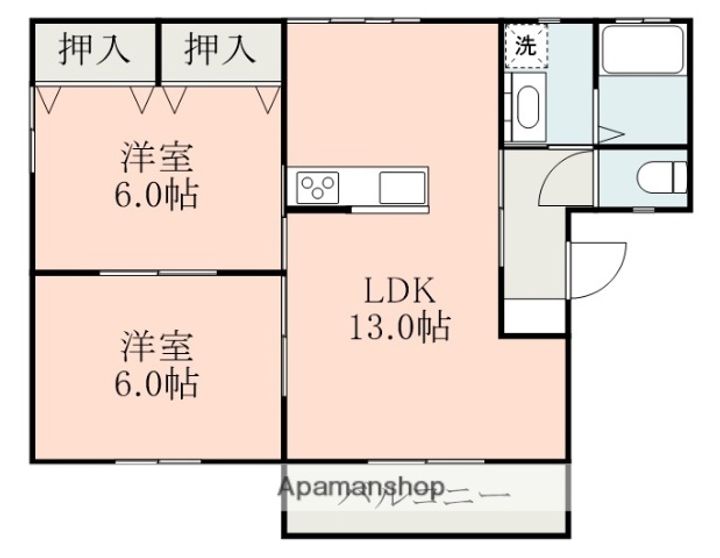 熊本県宇城市不知火町亀松の賃貸アパートA102の間取り