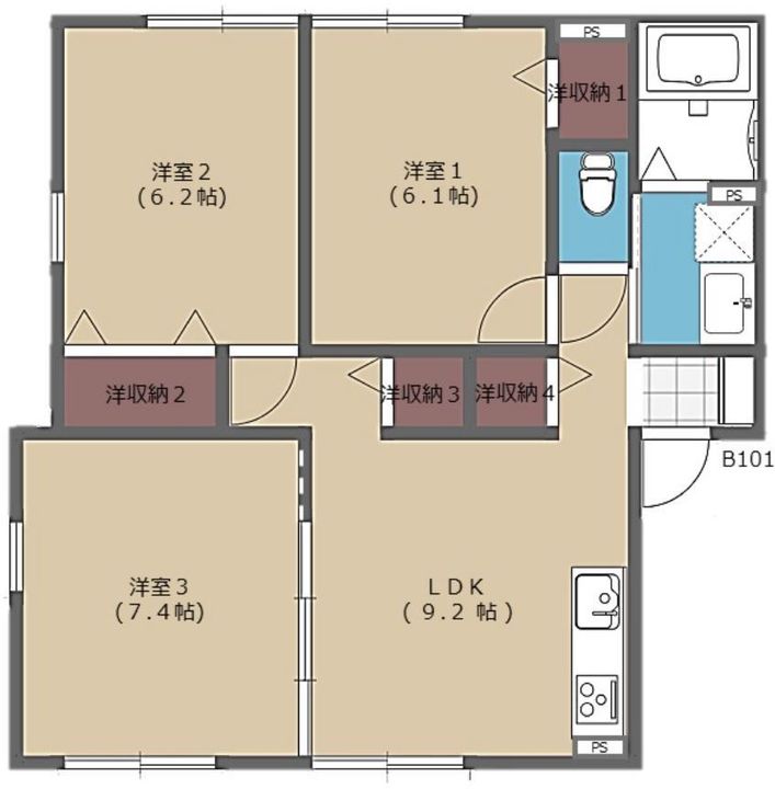 グリーンヒルズB101号室の間取り