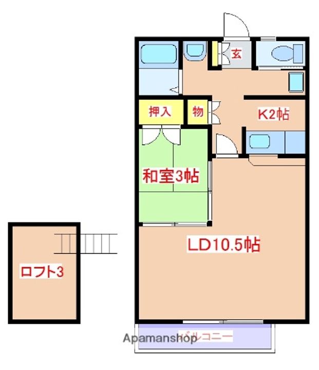 鹿児島県霧島市隼人町真孝の賃貸アパートの間取り