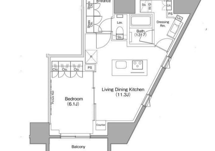 東京都港区六本木5(マンション)の賃貸物件の間取り