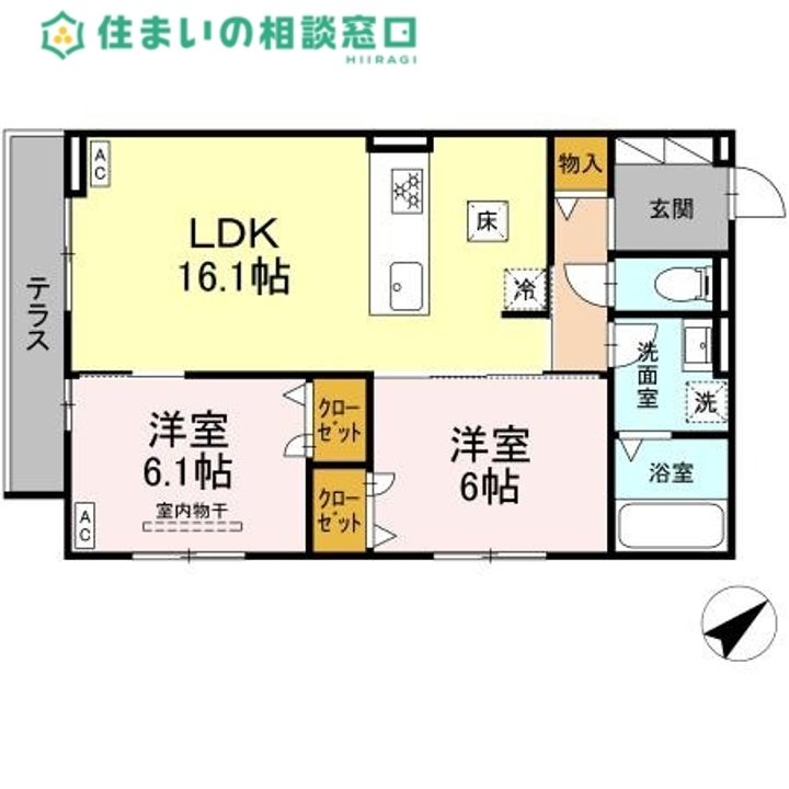 愛知県岡崎市赤渋町字袖広(アパート)の賃貸物件の間取り