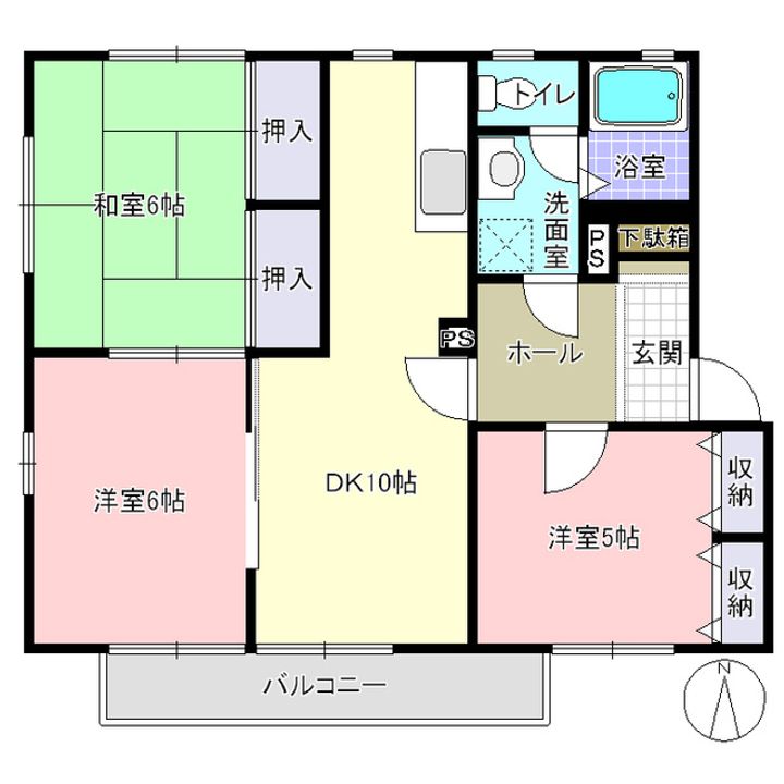 エメラルドグリーンハイツ Dの間取り