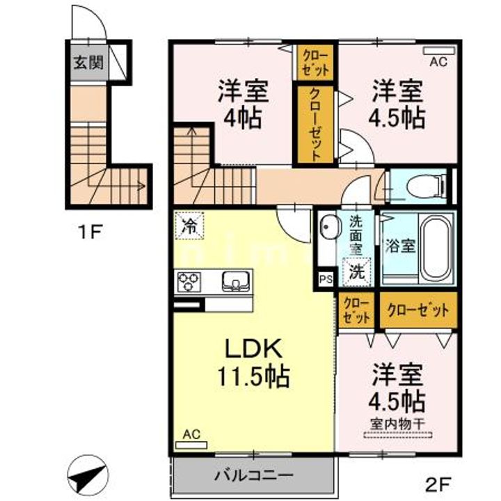 熊本県熊本市東区御領1(アパート)の賃貸物件の間取り