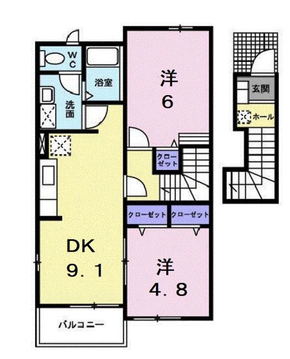 広島県福山市神辺町字徳田(アパート)の賃貸物件の間取り