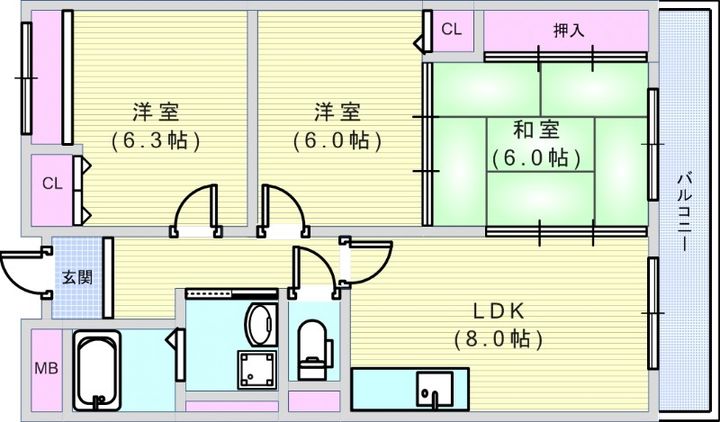 大阪府大阪市住吉区杉本1(マンション)の賃貸物件の間取り