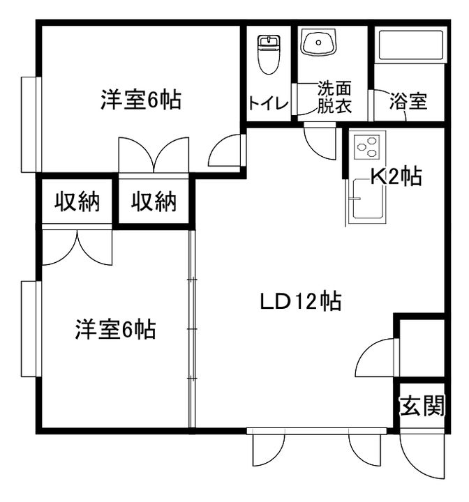 旭川市東光5条6丁目2LDKアパートの間取り