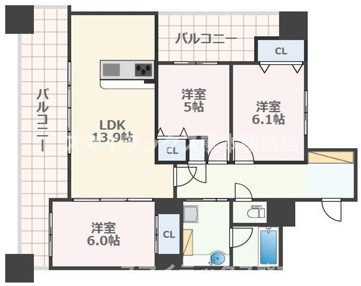 熊本県熊本市中央区水前寺1(マンション)の賃貸物件の間取り