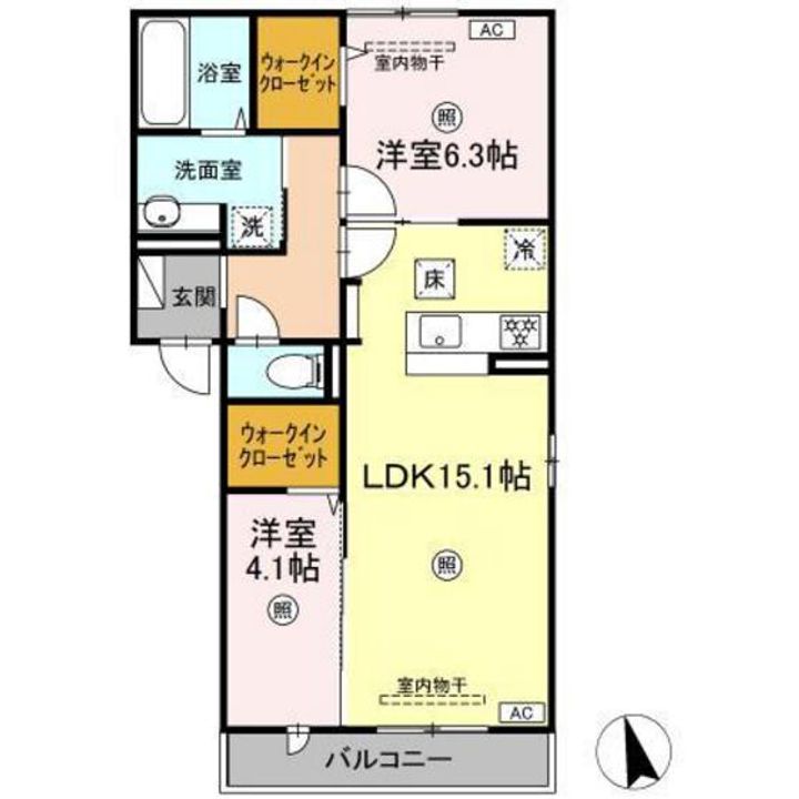 広島県広島市東区戸坂くるめ木1の賃貸アパートの間取り
