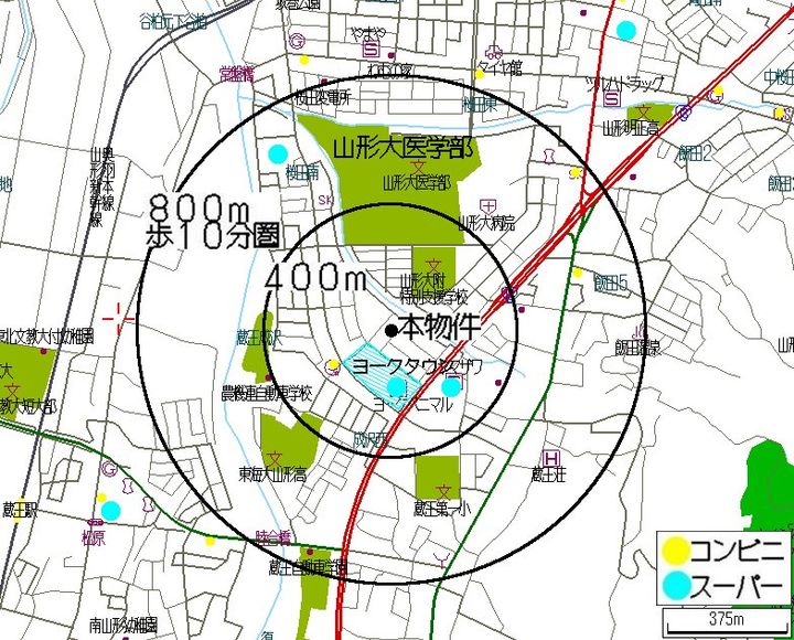 山形県山形市成沢西1(アパート)の賃貸物件の周辺